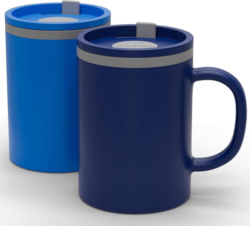 Copco Iconic 16oz Double Wall Insulated Desk Mug with Lid and Handle, Set of 2, BPA-Free Reusable Plastic, Spill-Proof, Microwave & Dishwasher Safe, Wide Mouth, Cup Holder Friendly (Navy/Blue) - Image 1